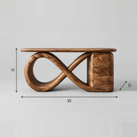 Console Table With Sculpted Infinity Loop Base And Side Block dimension diagram with width, height and depth