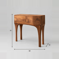 Console Table With Tapered Arched Legs And Two Panel Top dimension diagram with width, height and depth