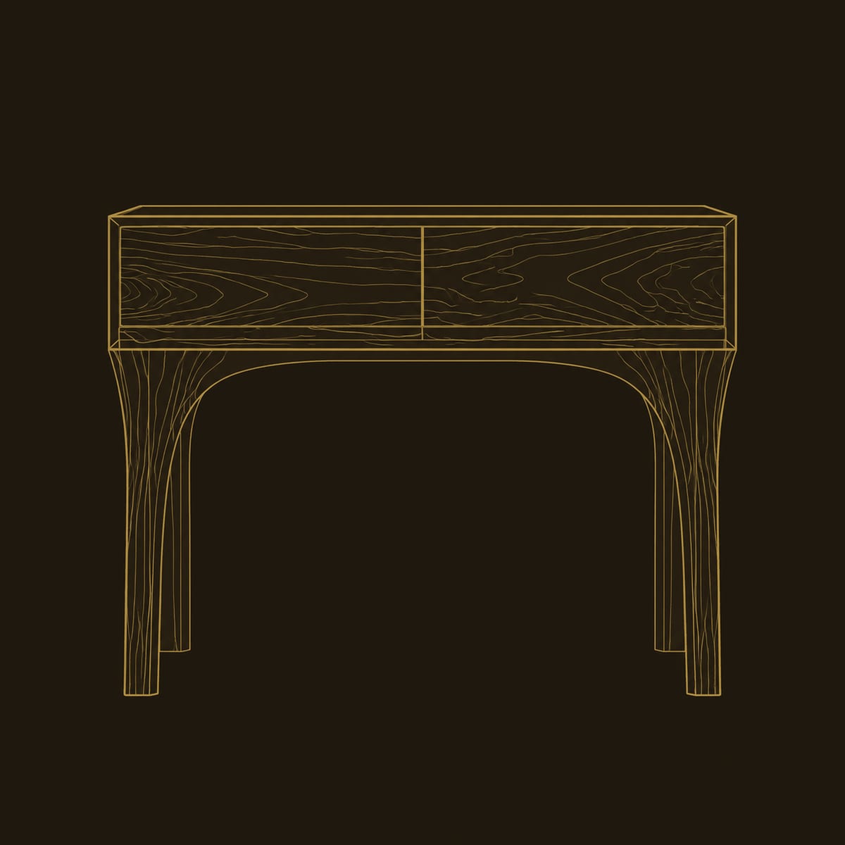 Console Table With Tapered Arched Legs And Two Panel Top dimension diagram