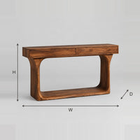 Console Table With Thick Top And Open Loop Frame Base dimension diagram with width, height and depth
