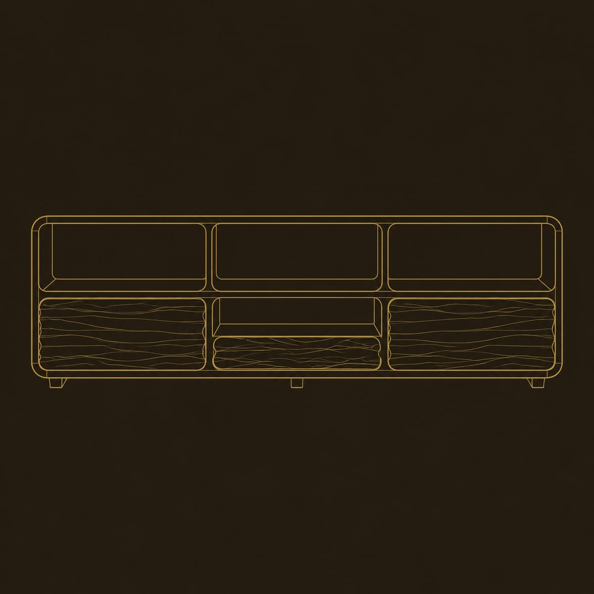 Console Table With Three Open Cubbies And Wave Relief Fronts dimension diagram