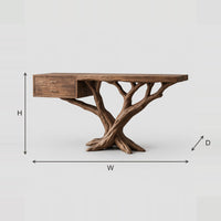 Console Table With Twisting Branch Base And Side Drawer Unit dimension diagram with width, height and depth