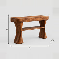 Console Table With Waisted Sculpted Legs And Lower Shelf dimension diagram with width, height and depth