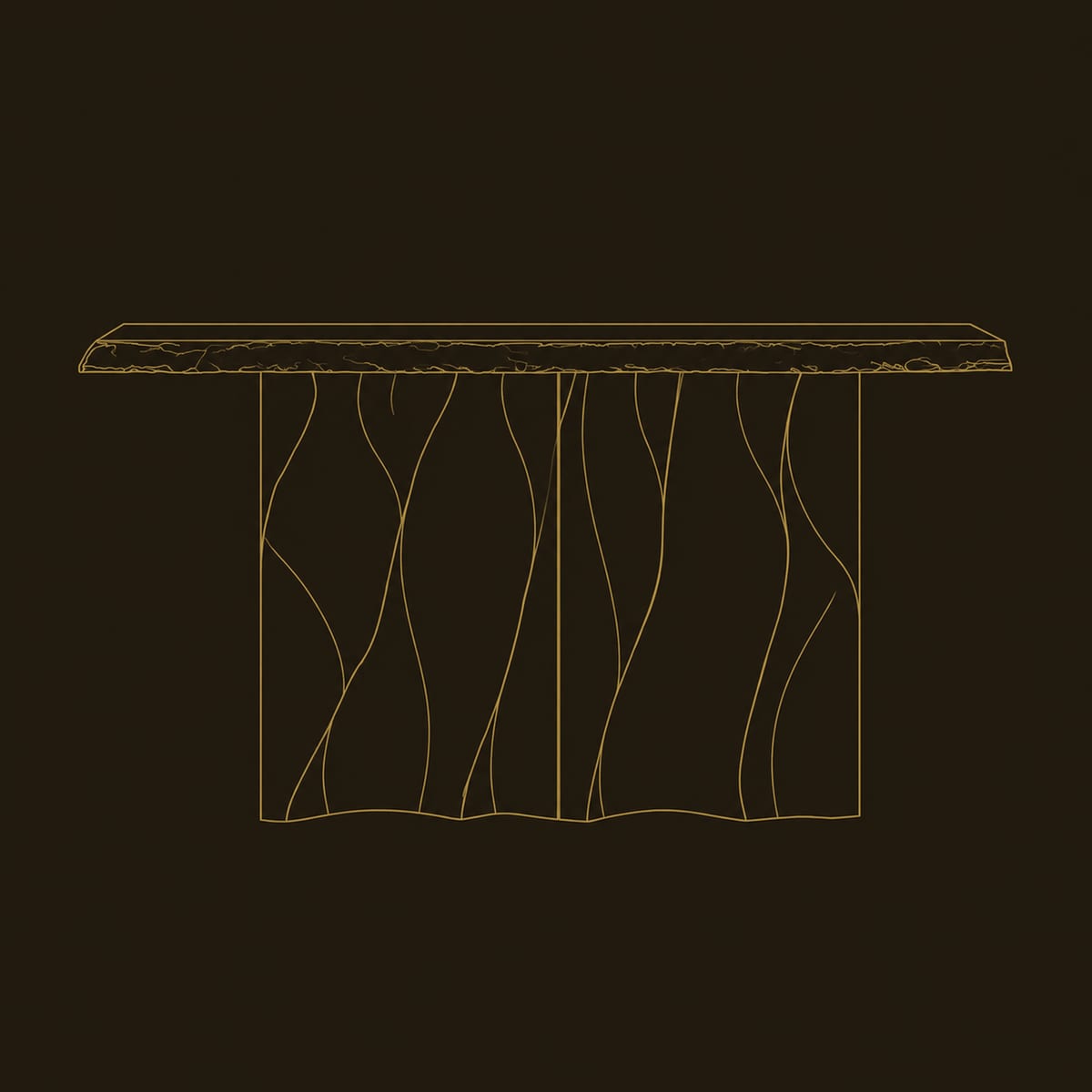 Console Table With Wave Carved Fluted Base And Live Edge Top dimension diagram