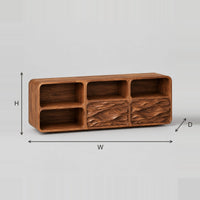 Console Table With Wave Carved Front Panels And Open Cubbies dimension diagram with width, height and depth