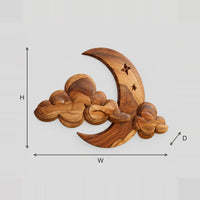 Crescent Moon And Cloud Wall Art With Carved Star Details dimension diagram with width and height