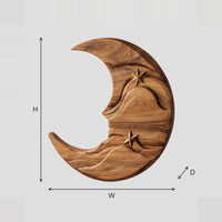 Crescent Moon Wall Art With Carved Stars And Wave Layers dimension diagram with width and height