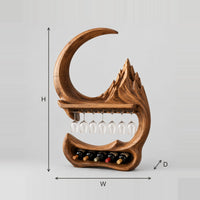 Crescent Moon Wine Rack With Carved Peak And Glass Rail dimension diagram with width, height and depth