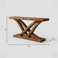 Crossed Bow Leg Console Table With Thick Plank Top dimension diagram with width, height and depth