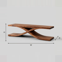 Crossed Ribbon TV Stand With Open Shelf And X Shaped Base dimension diagram with width, height and depth