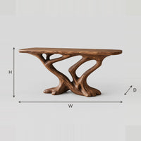 Crossing Limb Console Table With Root Style Feet dimension diagram with width, height and depth