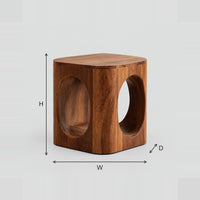 Cube Side Table With Large Oval Cut Outs And Softened Edges dimension diagram with width, height and depth