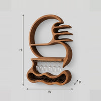 Curling Scroll Wine Rack With Stemware Rail And Wavy Base dimension diagram with width, height and depth