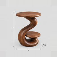Curling Swirl Side Table With Wide Top And Nested Disc Shelf dimension diagram with width, height and depth