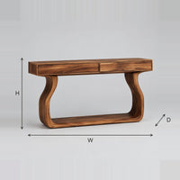 Curved Console Table On A Sculpted Looping Base dimension diagram with width, height and depth