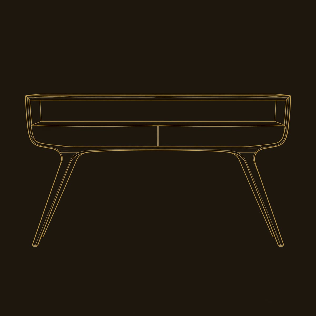 Curved Console Table With Two Drawers, Open Shelf, Tapered Legs dimension diagram