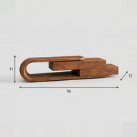 Curved Loop End TV Stand With Stepped Wood Boxes dimension diagram with width, height and depth