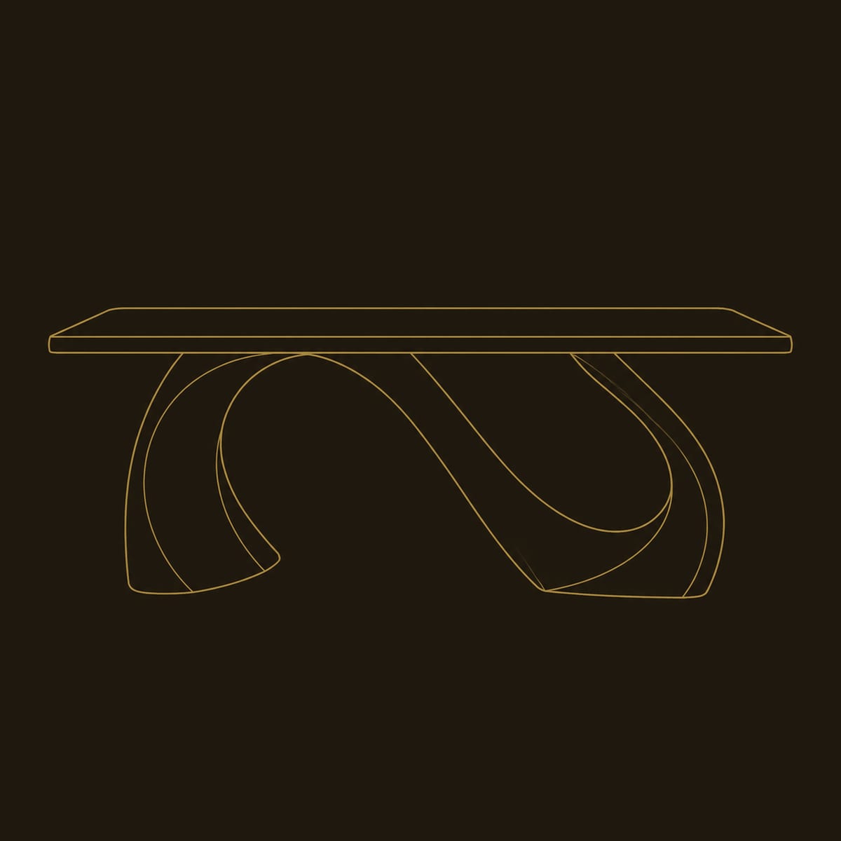 Curved Ribbon Base Dining Table With Slim Wood Top dimension diagram