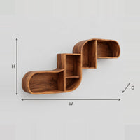 Curved Wall Shelf With Stepped S Shape And Open Cubbies dimension diagram with width, height and depth