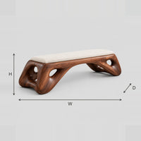 Cushioned Bench With A Sculpted Arch Base And Oval Cutouts dimension diagram with width, height and depth