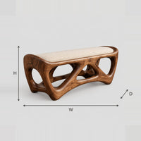 Cushioned Bench With Open Lattice Wood Base dimension diagram with width, height and depth