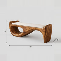 Cushioned Bench With Sweeping Sculpted Body And Oval Cutout dimension diagram with width, height and depth