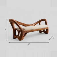 Cutout Frame Bench With Cream Seat Cushion And Arched Rail dimension diagram with width, height and depth