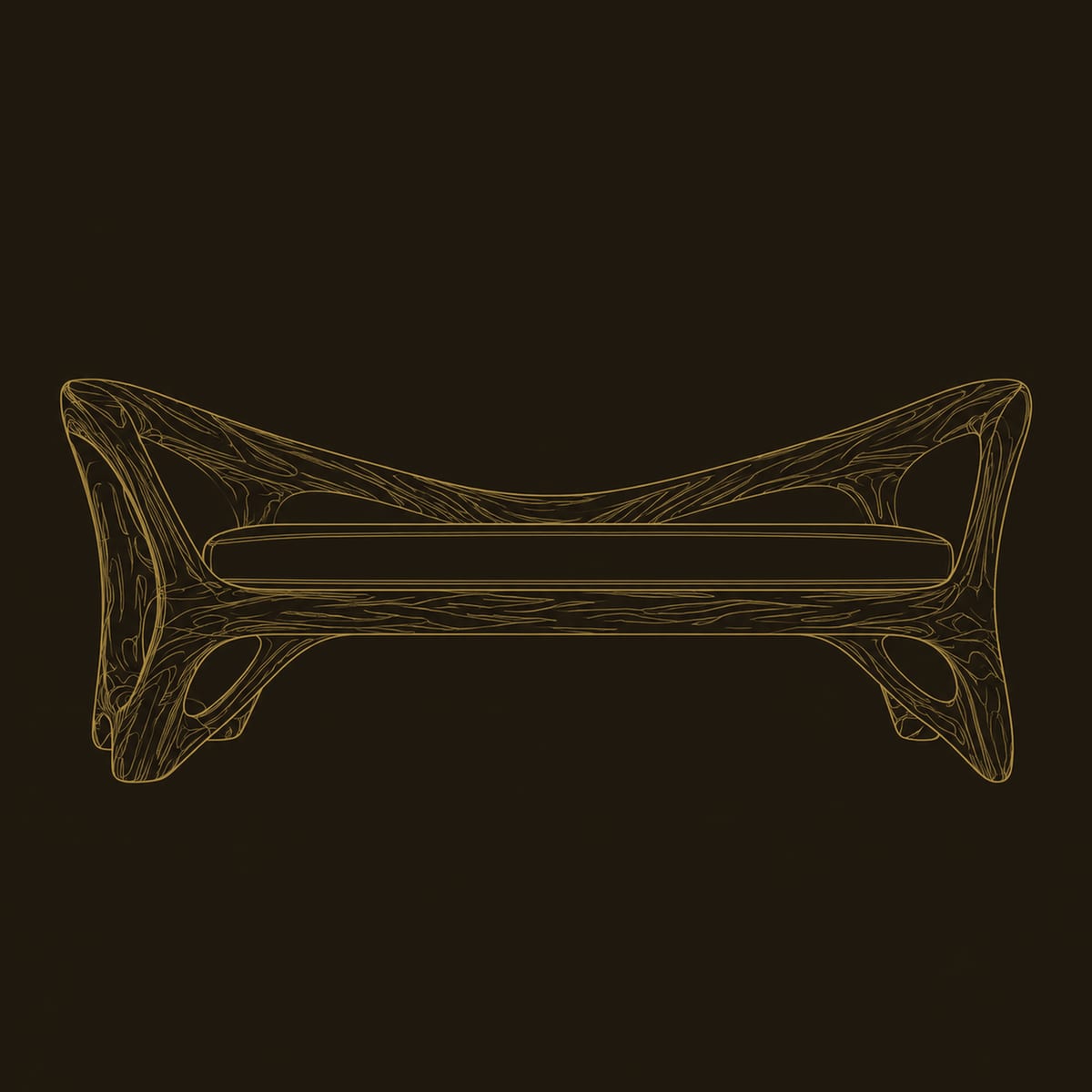 Cutout Frame Bench With Cream Seat Cushion And Arched Rail dimension diagram