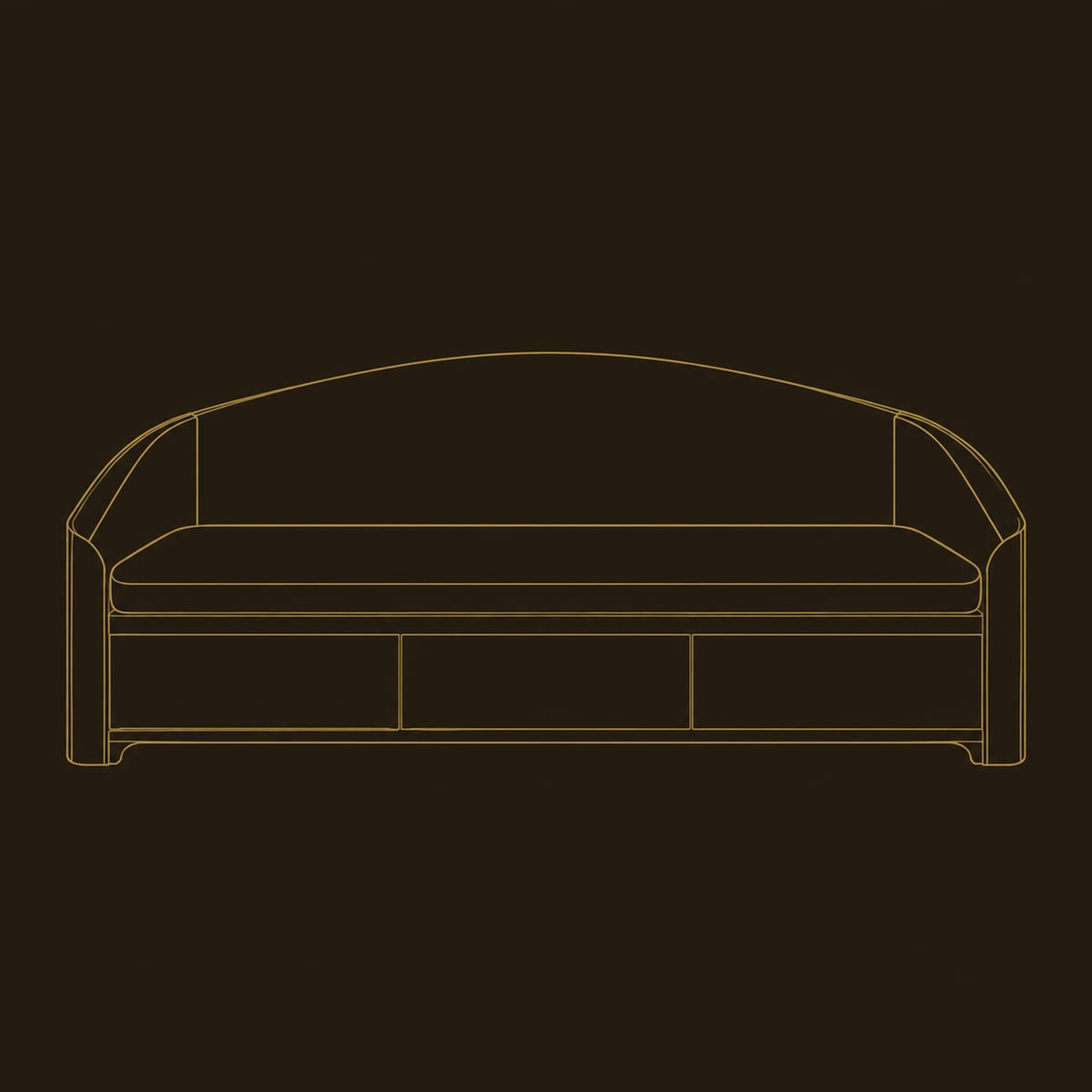 Daybed Style Sofa With Arched Back And Three Panel Front dimension diagram