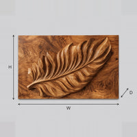 Deep Relief Carved Leaf Wall Art On Swirling Grain Panel dimension diagram with width and height