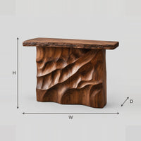 Deep Ripple Carved Console Table With Diagonal Relief Base dimension diagram with width, height and depth