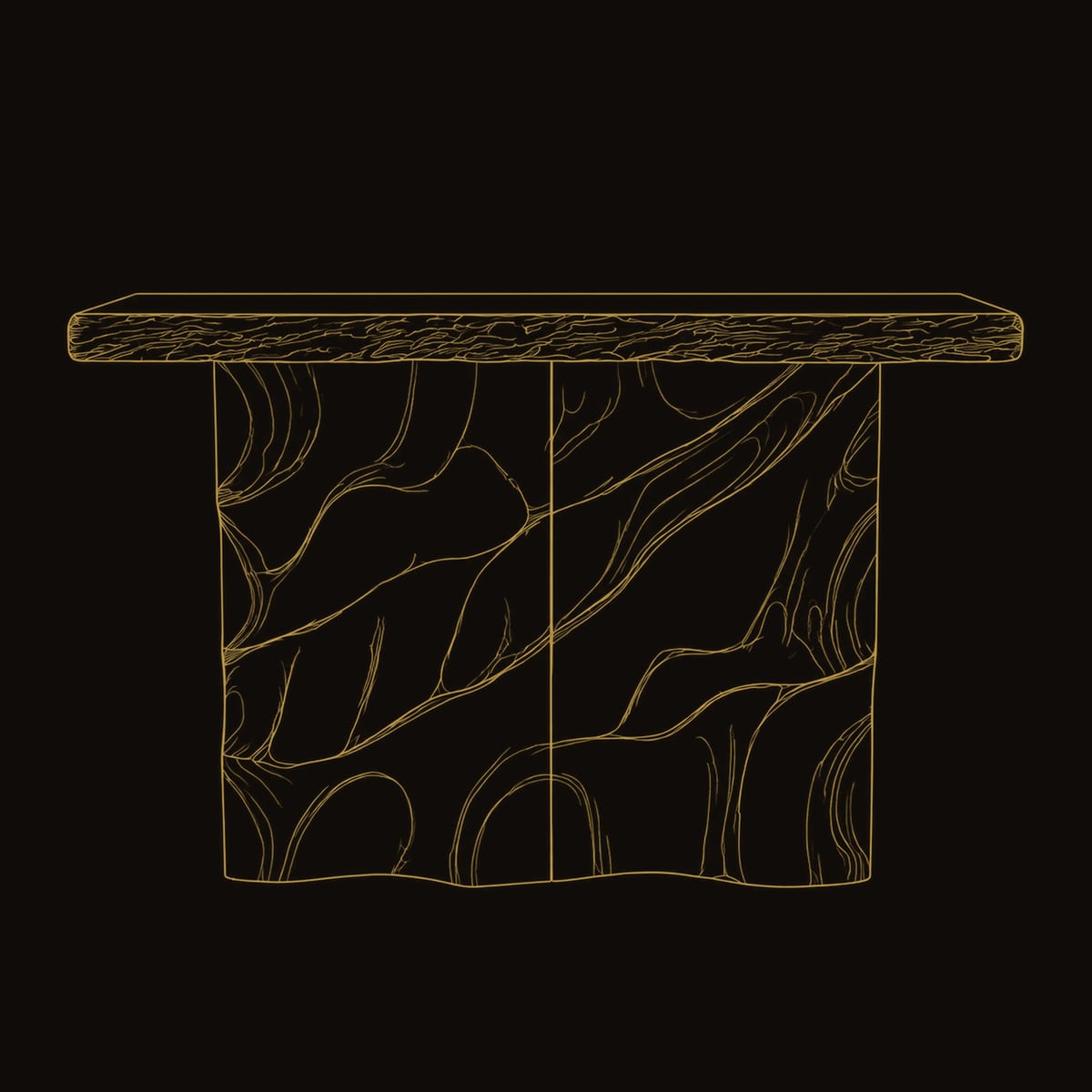 Deep Ripple Carved Console Table With Diagonal Relief Base dimension diagram