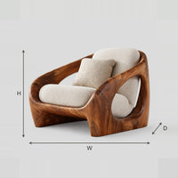 Deep Shell Chair With Wide Side Openings And Low Base dimension diagram with width, height and depth