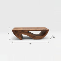 Deep U Coffee Table with an Open Hollow Shelf dimension diagram with height, width and depth