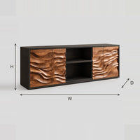 Deep Wave Carved Sideboard With Open Center Shelves dimension diagram with width, height and depth