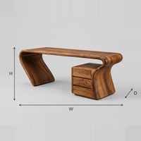 Desk With A Swept Slanted Leg And Flowing Three Drawer Pedestal dimension diagram with width, height and depth