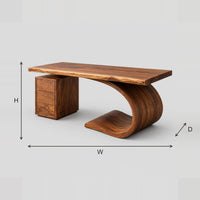 Desk With Sweeping Scroll Base And Three Drawer Pedestal dimension diagram with width, height and depth