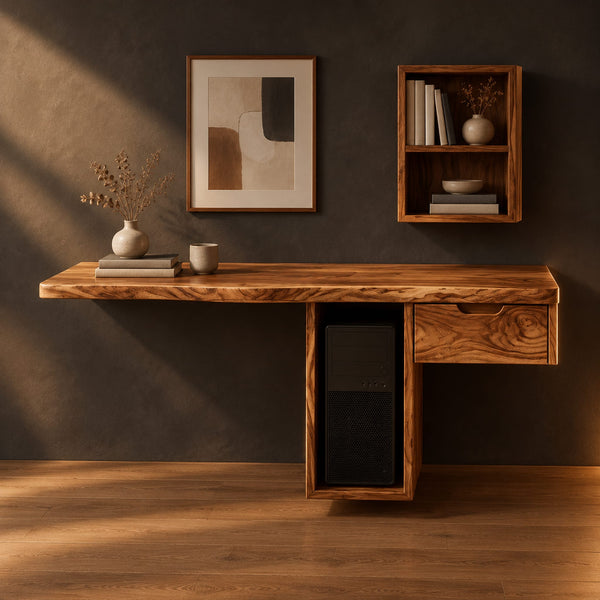 Desk With Thick Slab Top And Hollow Column Support
