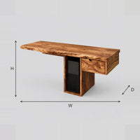 Desk With Thick Slab Top And Hollow Column Support dimension diagram with width, height and depth