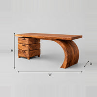 Desk With Three Stacked Drawers And A Sweeping Curved Leg dimension diagram with width, height and depth