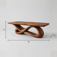 Desk With Twisting Infinity Loop Base And Smooth Slab Top dimension diagram with width, height and depth