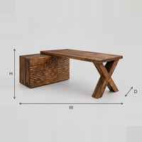 Desk With Wave Carved Cabinet Block And Bold X Leg dimension diagram with width, height and depth