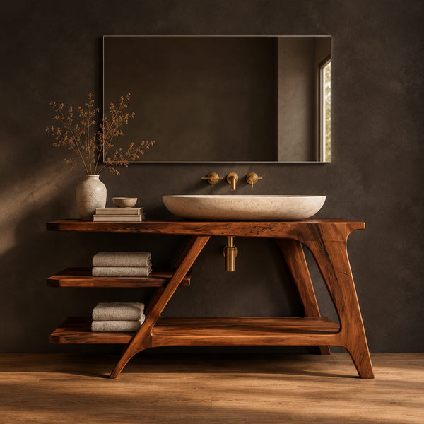 Diagonal Brace Bathroom Vanity With Tiered Open Shelves
