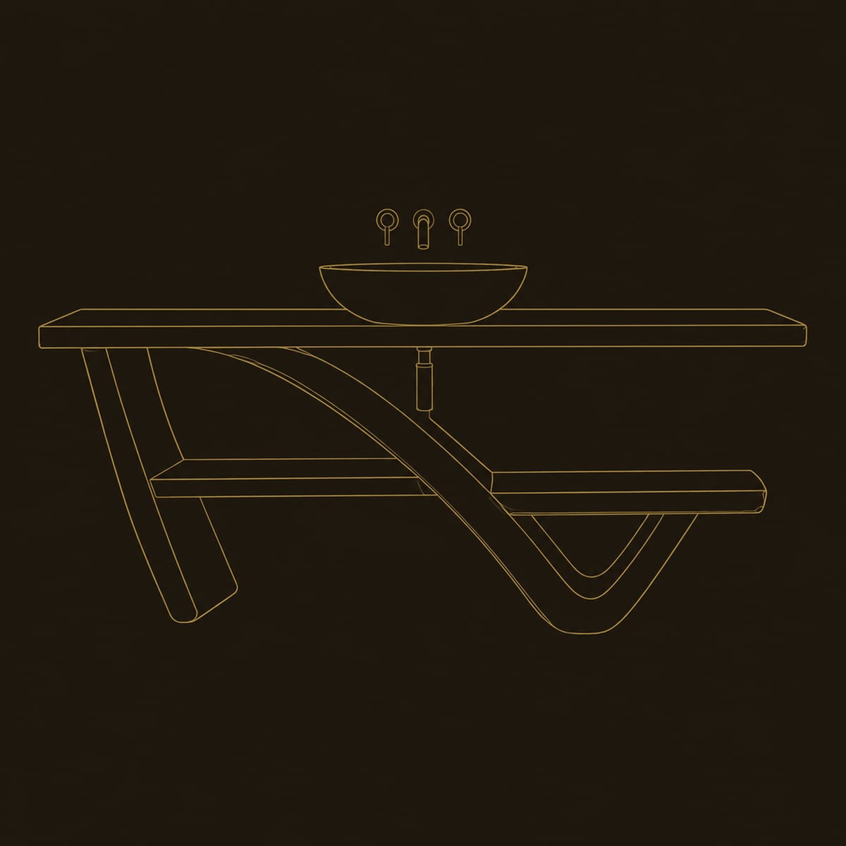 Diagonal Support Bathroom Vanity With Offset Shelf And Slab Top dimension diagram