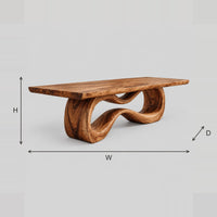Dining Table On A Sculpted Ribbon Loop Pedestal Base dimension diagram with width, height and depth