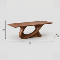 Dining Table On One Sweeping Pedestal With An Oval Opening dimension diagram with width, height and depth