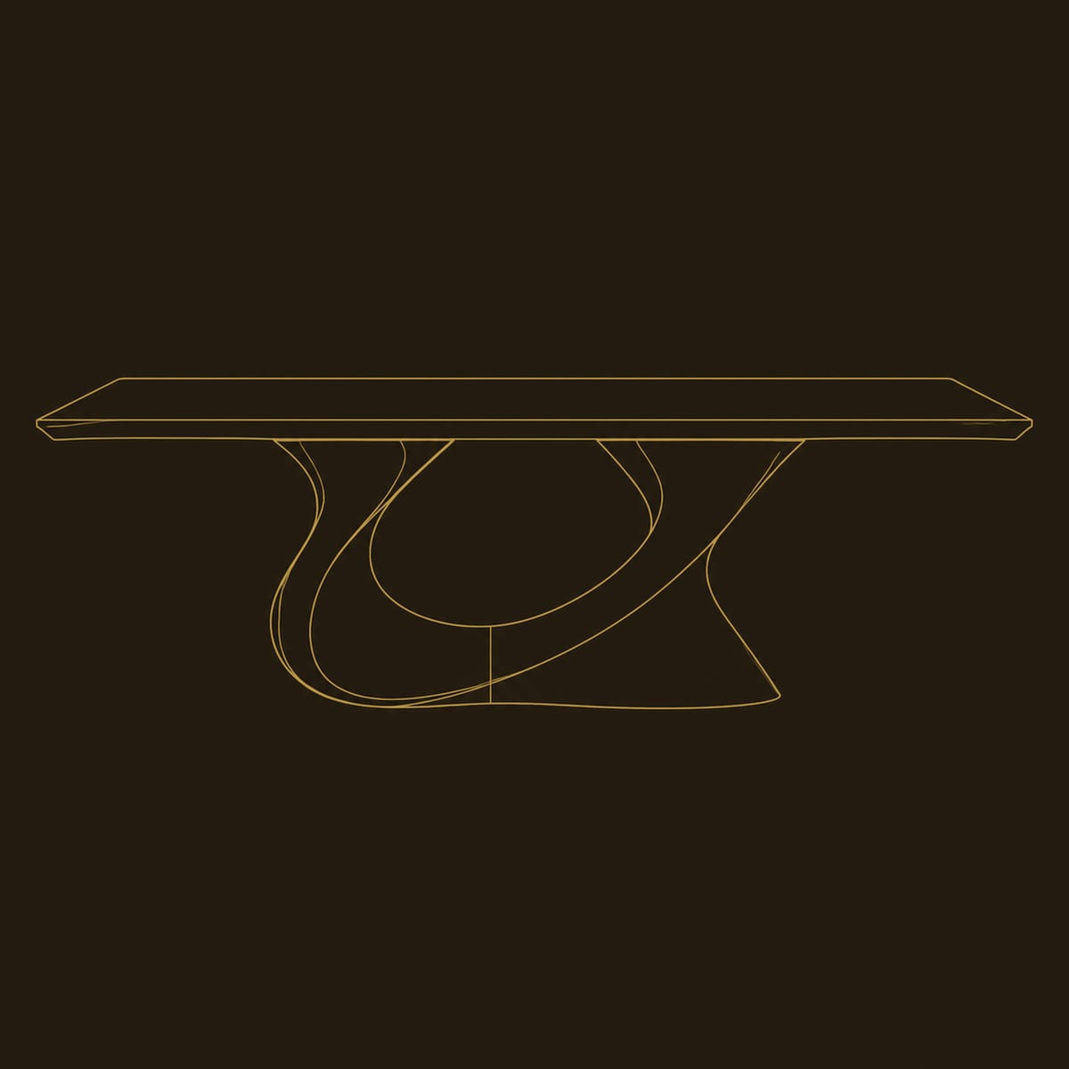 Dining Table On One Sweeping Pedestal With An Oval Opening dimension diagram