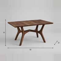 Dining Table With Branching Splayed Legs And Arched Cross Brace dimension diagram with width, height and depth