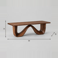 Dining Table With Continuous Wave Base And Smooth Plank Top dimension diagram with width, height and depth