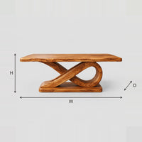 Dining Table With Crossing Loop Base And Thick Plank Top dimension diagram with width, height and depth